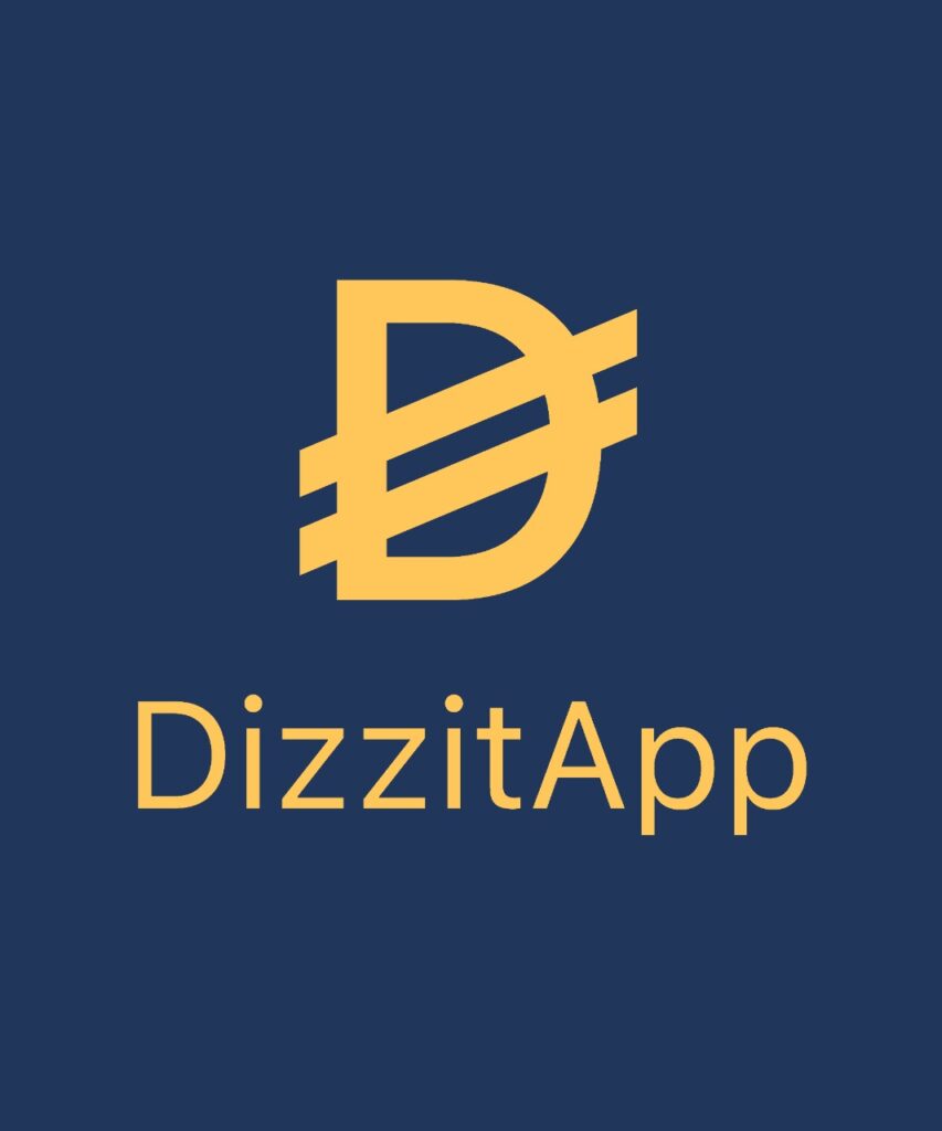 DizzitApp Logo - Blue background with gold text 'DizzitApp'